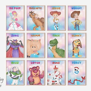Toy Story Wall Art, Kids Room Decor, Nursery Wall Art, Buuz Lightyear Poster, Woody Poster, Watercolor Toy Story Prints, Digital Download