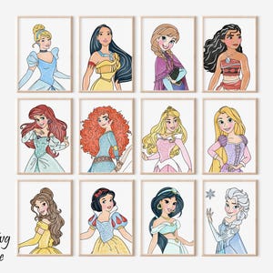 Prinses muurkunst set 13 posters, afdrukbare muurkunst decor, prinses kunst, digitale muurkunst print, kinderkamer decor, kinderkamer prinses print