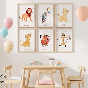 König der Löwen Aquarell Wandkunst, Simba Nala Mufasa Pumbaa Timon Rafiki Digital Druck, Kinderzimmer Dekor druckbare Kunst, Kids Room Instant Download