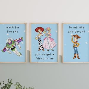 Toy Story Wall Art Set, Nursery Wall Art, Woody Poster, Buzz Lightyear Art, Kids Room Decor, Digital Download, Toy Story Watercolor Poster