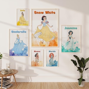 Princess Set of 13 Watercolor Prints, Princess Wall Art, Nursery Wall Art, Girls Room Decors, Playroom Decor, Princess Themed Poster