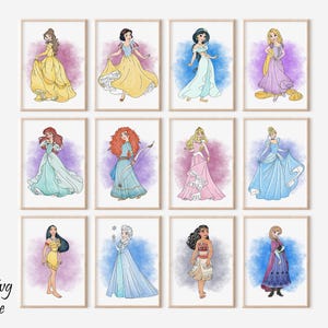 Princess Wall Art, Princess Poster, Cinderella Wall Art, Snow White Decor, Belle Wall Art, Rapunzel Poster, Princess Ariel, Nursery Wall Art