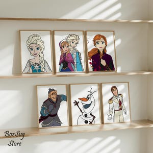Frozen Characters Digital Wall Art, Printable Nursery Decor, Frozen Nursery Decor, Kids Room Art, Elsa and Anna Wall Art, Instant Download