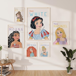 Princess Wall Art Set, Watercolor Princess Digital Prints, Kids Room Decor, Girls Room Wall Art, Nursery Wall Art, Digital Download