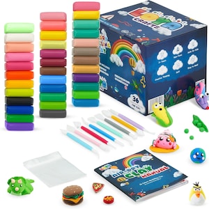Lufttorkande modelleringslera-kit: 36 färger, verktyg och projekthäfte