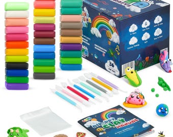 Air Dry Clay for Kids – 36 Colors Modelling Clay, 8 Tools & Booklet | Creative Craft Kit | Birthday Gift, Holiday Present, Kids Toy Set