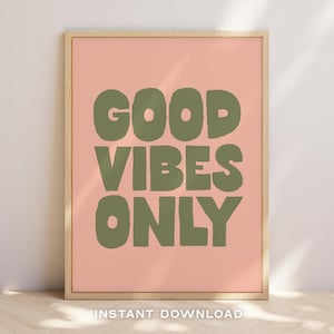 Solo buenas vibras: decoración de pared para el hogar, impresión tipográfica de moda, decoración de apartamentos, frase de buenas vibras, arte mural alegre – DESCARGA DIGITAL