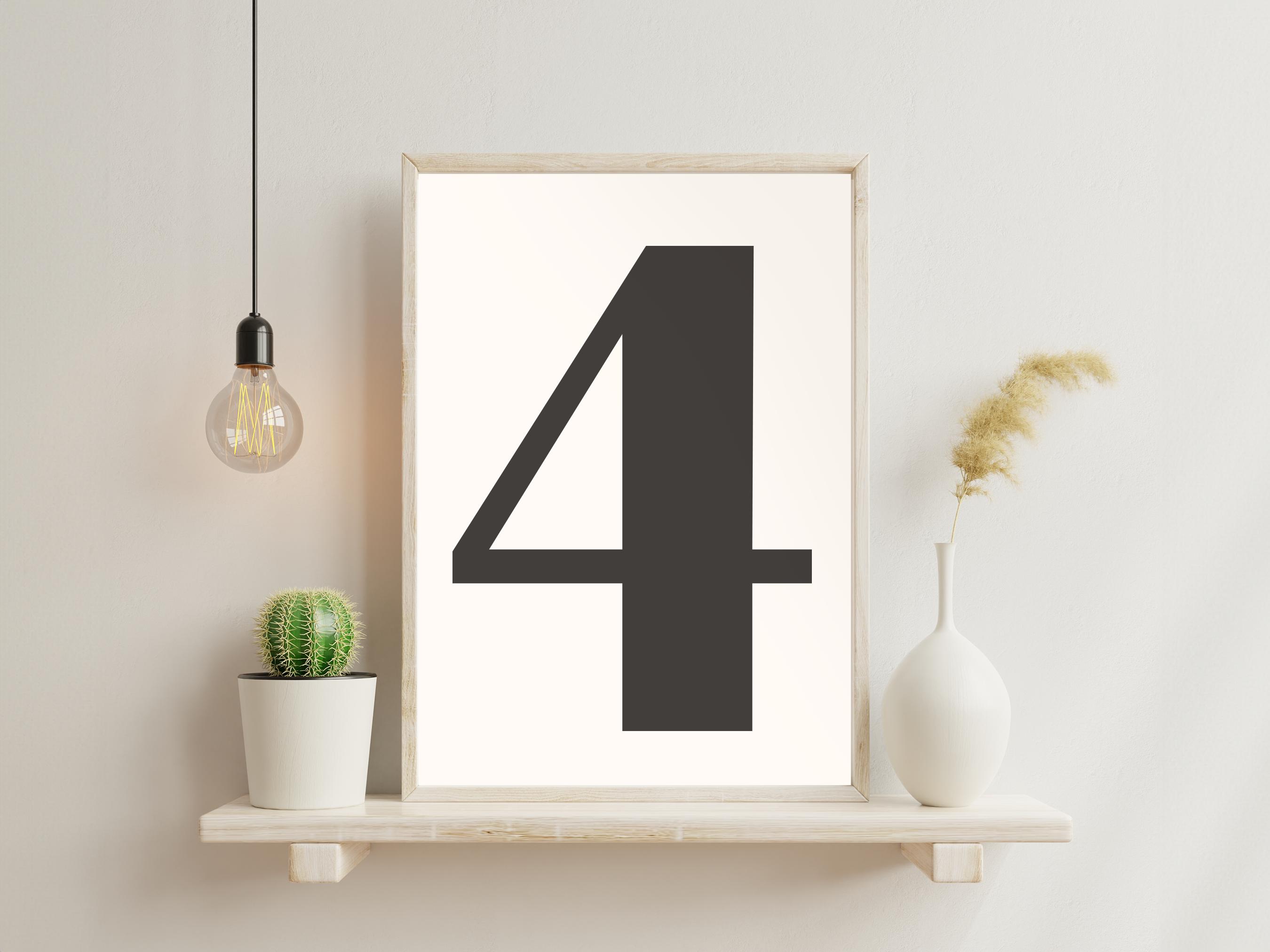 Simple Number 4 Printable Wall Art | Party of 4 Sign | Family