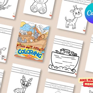 Noah&#39;s Ark Adventure: A Colorful Journey Through the Animal Kingdom Kids  A Bible Study Printable Coloring, PDF Printable