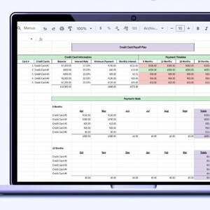 Plantilla de plan de pago de deudas de tarjetas de crédito / Hojas de cálculo de Google / Excel / Pago de deudas / Seguimiento de la libertad financiera