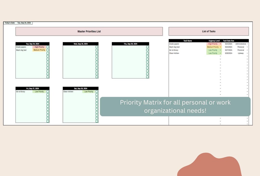 Dynamic Priorities List Tracker | Daily Task Organizer | Automatic ...
