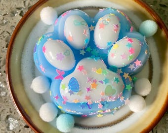 Blue Glitter Cat Paw Squishy | Handmade Sensory Fidget Toy