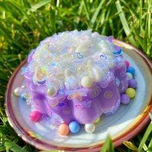 Lavender Cake Squishy Toy | Sparkles & Pearl Decorations | Fidget Toy | Stress Relief Toy | Soft Hand Squeeze Toy | Relaxing Calming Gift