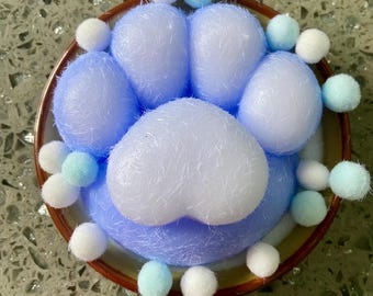 Furry Blue Cat Paw Squishy | Food-Grade Silicone Stress Relief Toy