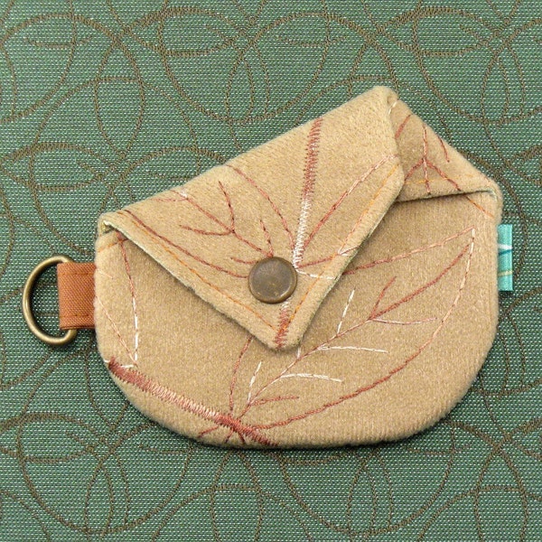 CLEARANCE - Origami Coin Purse - Tan Embroidered Suedecloth 10054