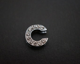 CLOSEOUT SALE - Durable High Quality Rhodium Plated Small Crystal Pave Letter C Slider Charm - 14mm Tall - 1 piece (Arial Font)