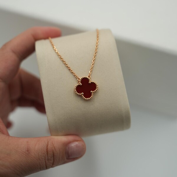 Carnelian clover necklace fashion necklace rose gold color