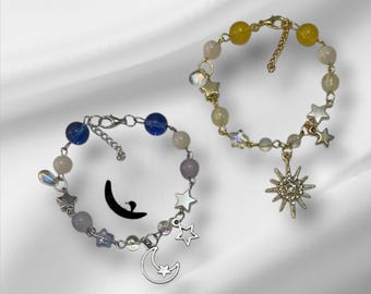 Sun & Moon Beaded Couple Bracelets: Y2K Matching Set