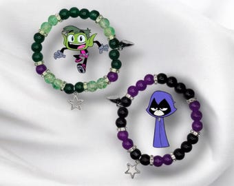 Beast Boy & Raven Matching Bracelet Set: Teen Titans Couple Jewelry