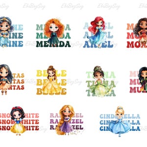 Watercolor All Princess Png, Baby Princess Png, Watercolor Princess Png, Princess Clipart, Baby Cinderella, Baby Rapunzel, Baby Belle