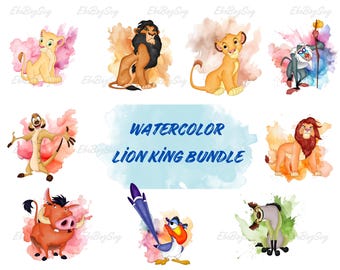 Watercolor Lion King Png Bundle, Watercolor Animal Kingdom Png, Simba Png, Watercolor Backround Png, Hakuna Matata Png, Digital Download