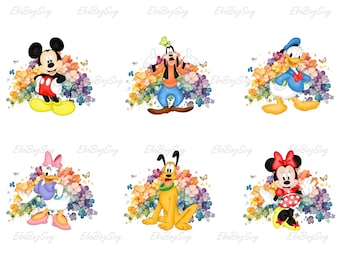 Mickey en vrienden regenboog png, aquarel Mickey png-bundel, aquarel regenboog png, muis en vrienden png, digitale download