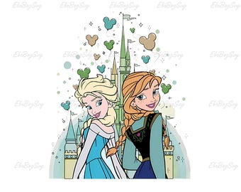 Imagens digitais PNG das Irmãs Congeladas, Design para Sublimação de Castelo de Princesa, Clipart da Rainha do Gelo e Anna