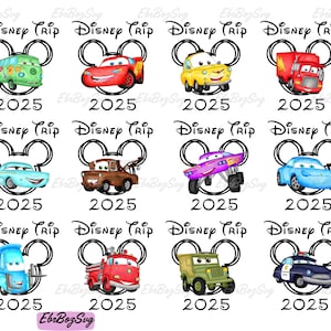 Bundle Aquarell Autos Png, Familienausflug 2025 Png-Bundle, Aquarell Autos Clipart, Lightning Mcqueen Png, Vacay Mode Png, Mausohren Png