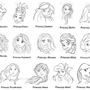 Alle Prinzessin SilhoutteSvg Bundle, Prinzessin SkizzenSvg, Prinzessin Clipart, Prinzessin Kopf Png, Prinzessin Schnittdatei, SVG-Dateien für Cricut