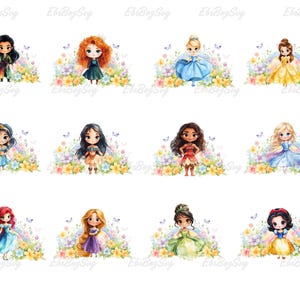 All Princess Png Bundle, Cute Princess Clipart Png, Floral Girl Character Download, Baby Princess Png, Flower Rainbow Png, Digital Print