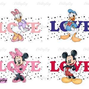 Paquete de corazones mágicos PNG, ratón y amigos para San Valentín PNG, ratón de acuarela PNG, pato Donald Daisy PNG, día de San Valentín, viaje en pareja PNG