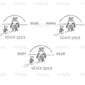 Winnie the Pooh Sketch Svg Bundle, Sketch Family Bear Svg Bundle, Papa Mama Baby Bear Clipart, Pooh Cricut Svg, Pooh Png, Instant Download