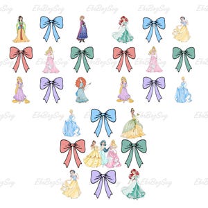 Watercolor Princess Bows Png Bundle, Princess Coquette Bow Png, Pink Ribbon Sublimation Design, Family Trip Png
