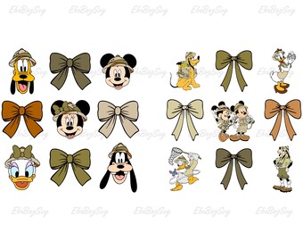 Safari Mouse and Friends Bows Digital File, Bundle Mouse and Friends Safari Bows Svg, Safari Bow Clipart, Family Vacation Png, Vacay Mode
