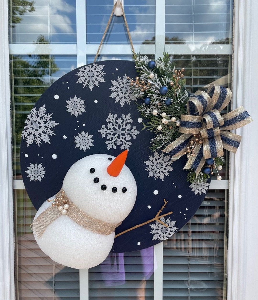 18 Winter Wooden Door Sign 3 Dimensional Snowman, Winter Door Sign