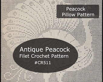 Peacock Crochet Pattern Filet Crochet Peacock Pattern Antique Design Dates 1918 -Instant Download#CR511-Mailed Copy Available -DurhamDeals