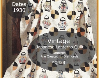 Antique Japanese Lanterns Quilt Pattern, Gorgeous Lanterns Quilt Blocks, Pattern Dates 1930's, 10" Blocks, Size 70X90 Inches,PDF-DurhamDeals