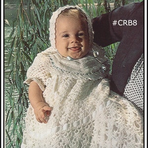 Heirloom Christening Gown Baptism Crochet  Matching Hat And Bib BAPTISM Crochet Pattern #CRB8 Shipped Pattern Is Also Available-INQUIRE
