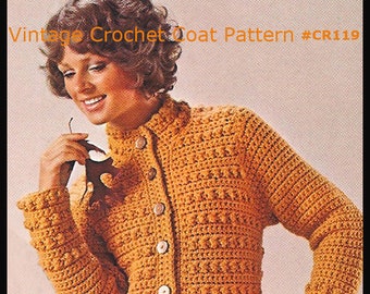Ladies Crochet Coat, , Crochet Pattern Ladies Vintage Coat Crochet Pattern Dates 60's -PDF -Mailed Available DurhamDeals
