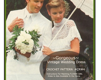 Vintage Wedding Dress Crochet Pattern, Beautiful Wedding Dress, FREE Matching Bridal Afghan Pattern Included!  #CRW4- PDF File-DurhamDeals