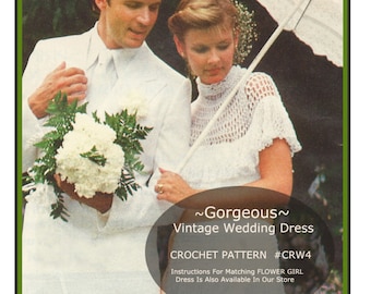 Vintage Wedding Dress Crochet Pattern, Beautiful Wedding Dress, FREE Matching Bridal Afghan Pattern Included!  #CRW4- PDF File-DurhamDeals