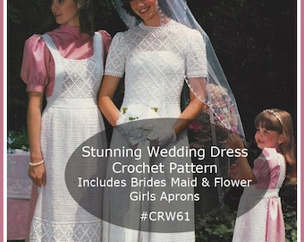 Wedding Dress Crochet PATTERN Bridal Aprons Bridal Flower Bouquet Patterns #CRW61- Mailed Copy Also Available Inquire-DurhamDeals