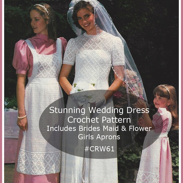 Wedding Dress Crochet PATTERN Bridal Aprons Bridal Flower Bouquet Patterns #CRW61- Mailed Copy Also Available Inquire-DurhamDeals
