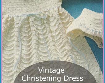 Christening Gown Knitting Dress Baby Baptism Gown With Bonnet Knitting Pattern Dates 70's --RARE --#KNB86-PDF  Available Mailed- Pattern