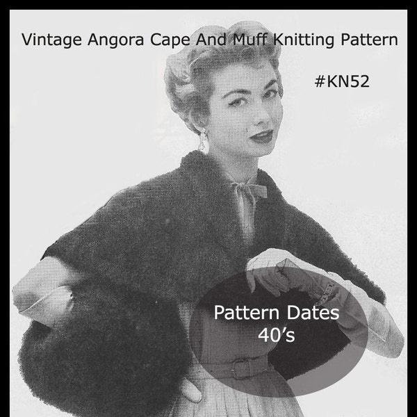 Angora Cape Knitting Pattern Stole Shawl With Muff Knitting Pattern Beautiful Set To Knit Dates 40's PDF -Mailed Available DurhamDeals