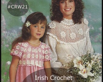 IRISH Crochet Wedding Dress, Flower Girl Dress, Wedding Dresses, Irish Crochet, -FREE Bonus Pattern Also Included- #CRW21--DurhamDeals