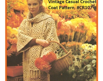 Granny Square Crochet,Ladies Coat To Crochet In Granny Squares, Easy Coat Pattern,  #CR107--Instant Download-- DurhamDeals
