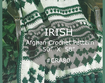 IRISH Afghan Crochet Pattern Clover And Diamonds Irish Afghan Crochet Pattern With Tassels Afghan To Crochet #CRA80-PDF  --DurhamDeals