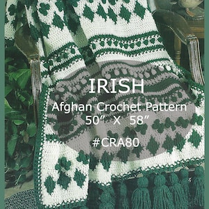 IRISH Afghan Crochet Pattern Clover And Diamonds Irish Afghan Crochet Pattern With Tassels Afghan To Crochet #CRA80-PDF  --DurhamDeals