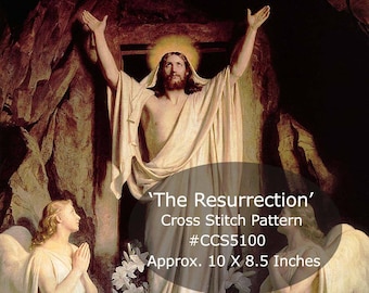 Jesus Cross Stitch, Resurrection Cross Stitch The Resurrection-Beautiful Image From An Antique Painting Charts-Not Kit-Pdf File-DurhamDeals